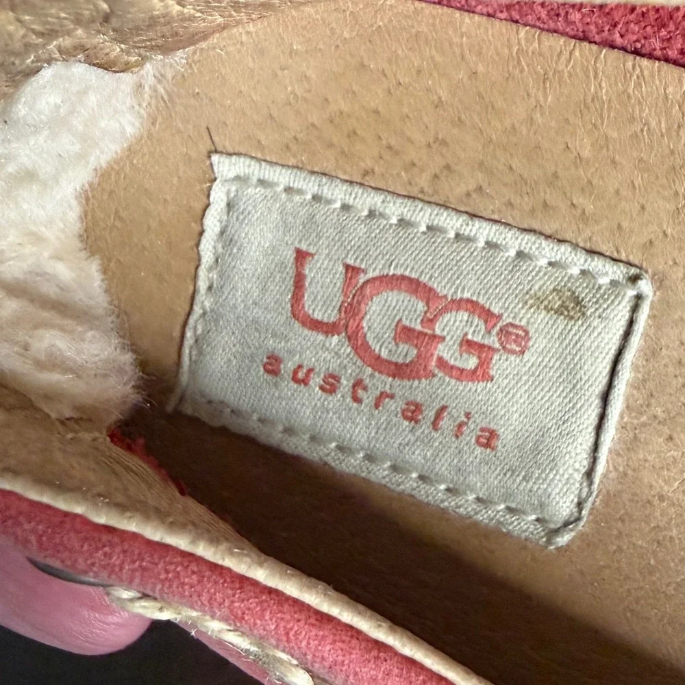UGG Pink Espadrille Loafers Good Leather Jute Rope Moccasin Womens 9.5